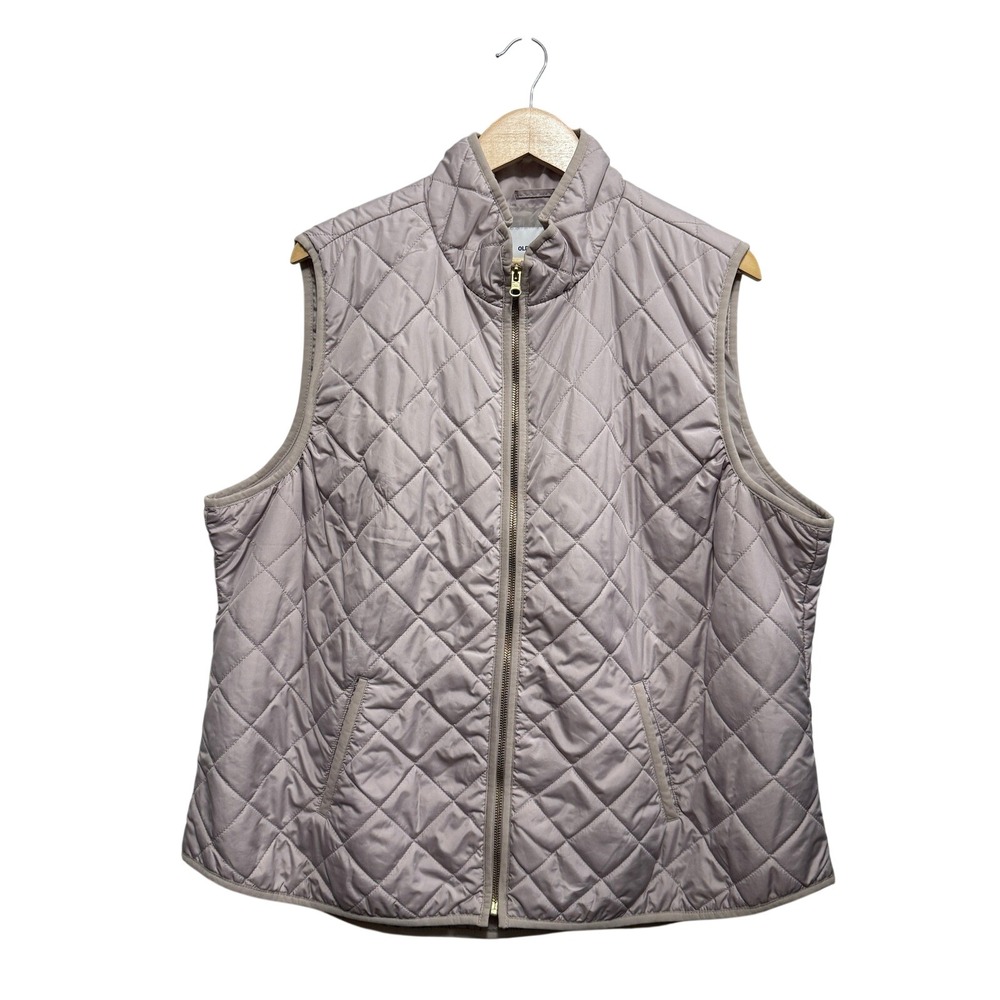 Old Navy Womens XXL Quilted Puffer Vest Taupe‎ Mauve Beige Full Zip Mock Neck